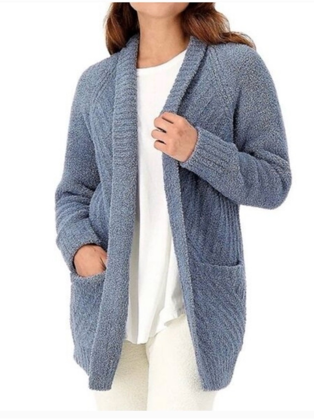 Barefoot Dreams Cozychic Directional Ribbed Cardigan In Blue Size XS